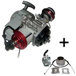GETUNED: Compleet 47cc / 49cc motorblok met BigBore cilinder en HOGEDRUK kop, dellorto imi carburateur, aluminium trekstarter en koppelingshuis voor DUNNE ketting!
